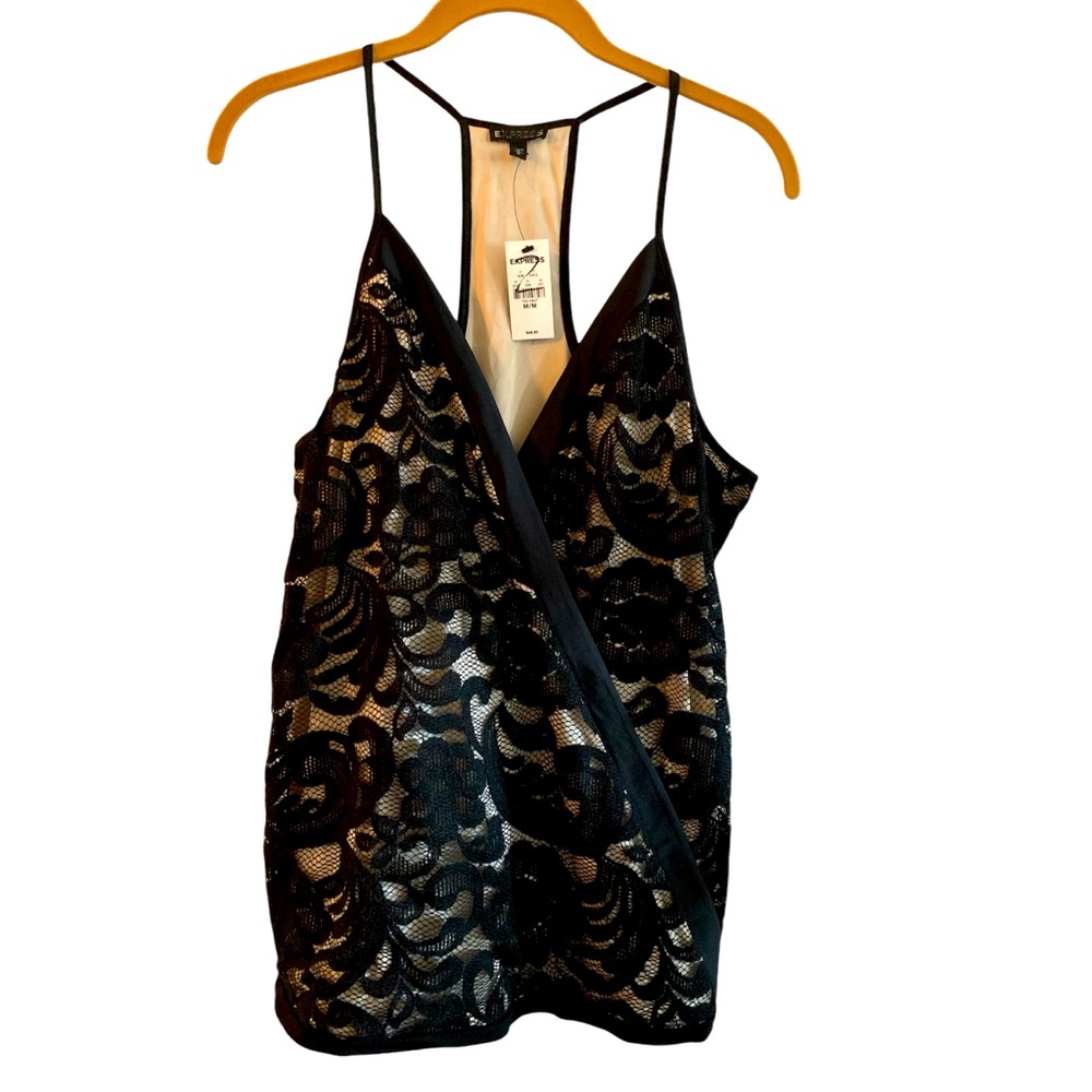 Express Black Lace Overlay V-Neck Tank Top